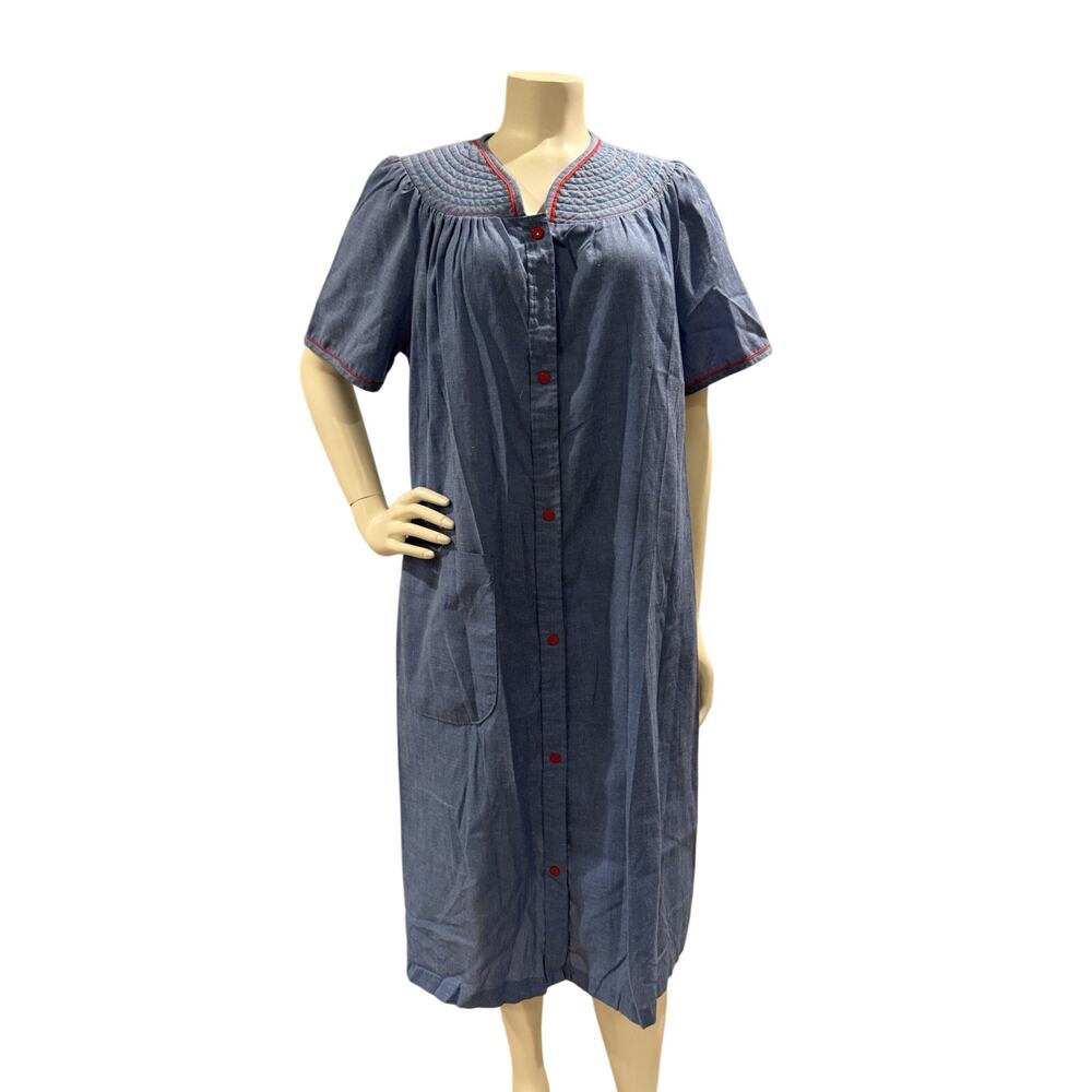 Vintage Smart Time Short Sleeve House Coat Robe Pocket Snaps USA Union Tag Sz M